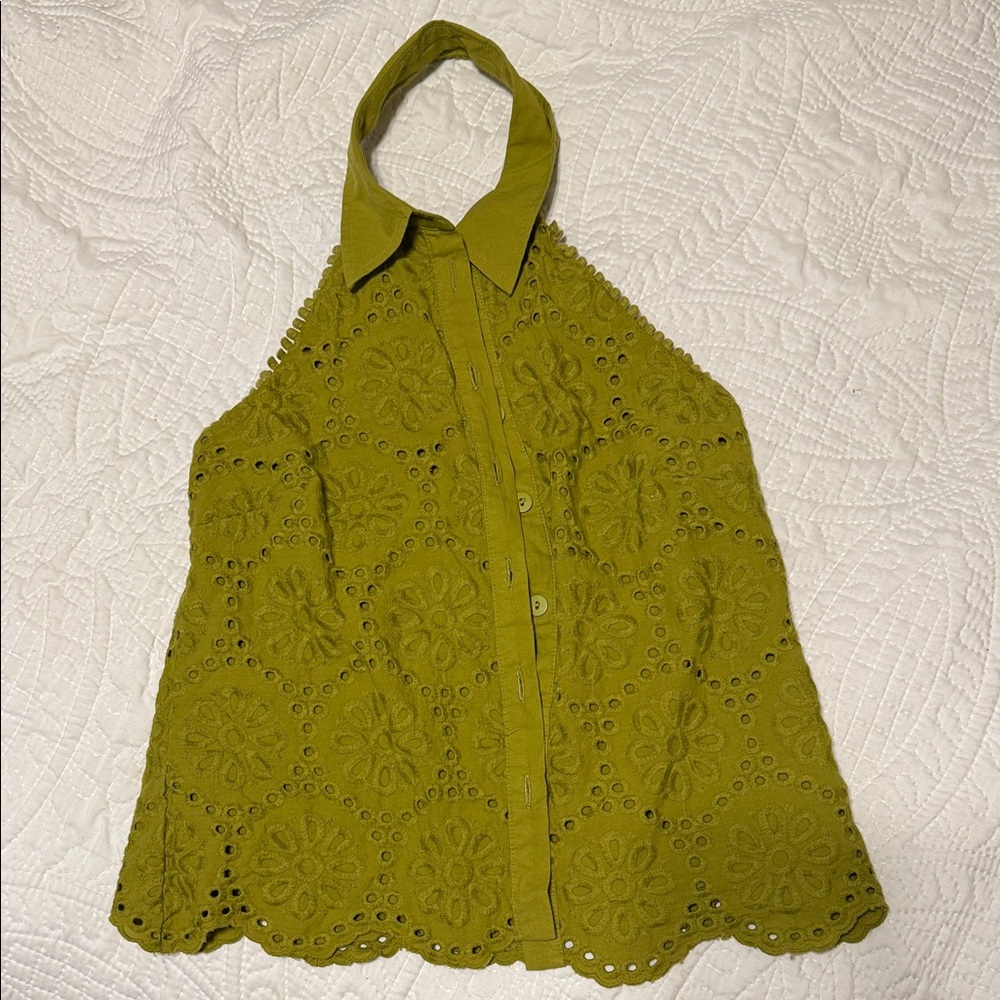 Olive Green Sleeveless Halter Blouse